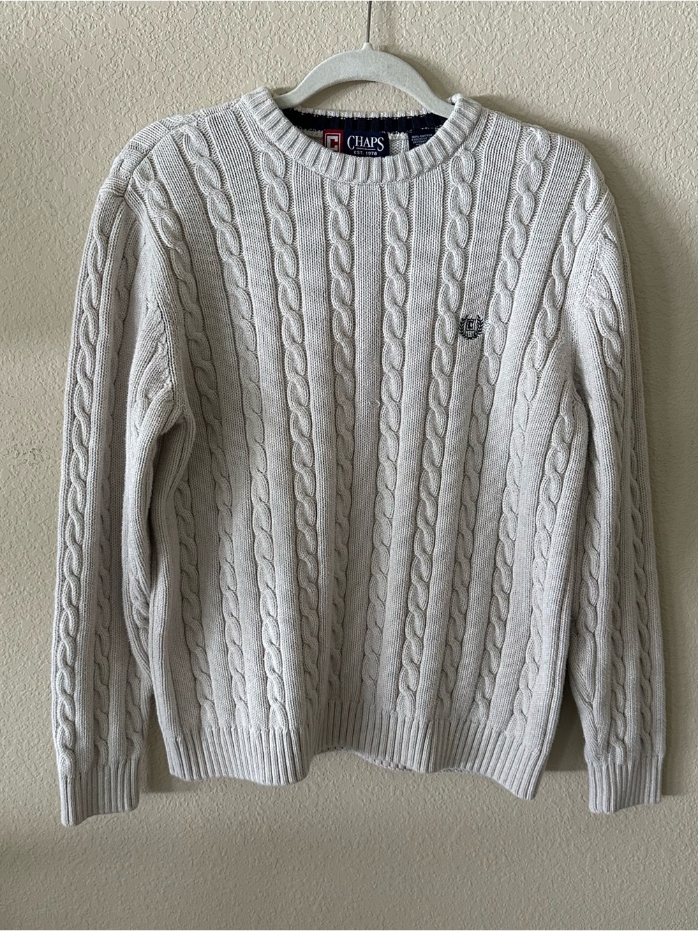 Chaps Women’s Cable Knit Crewneck Sweater - Cream size Medium 100% Cotton